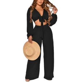 2pcs Sets Wholesale Crop Top   Wide Leg Pants