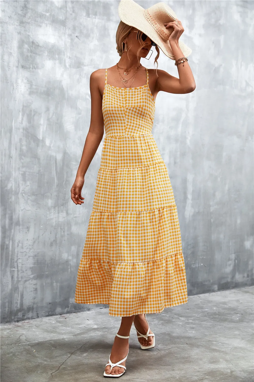 🌼 Plaid Square Neck Midi Cami Dress 🌼