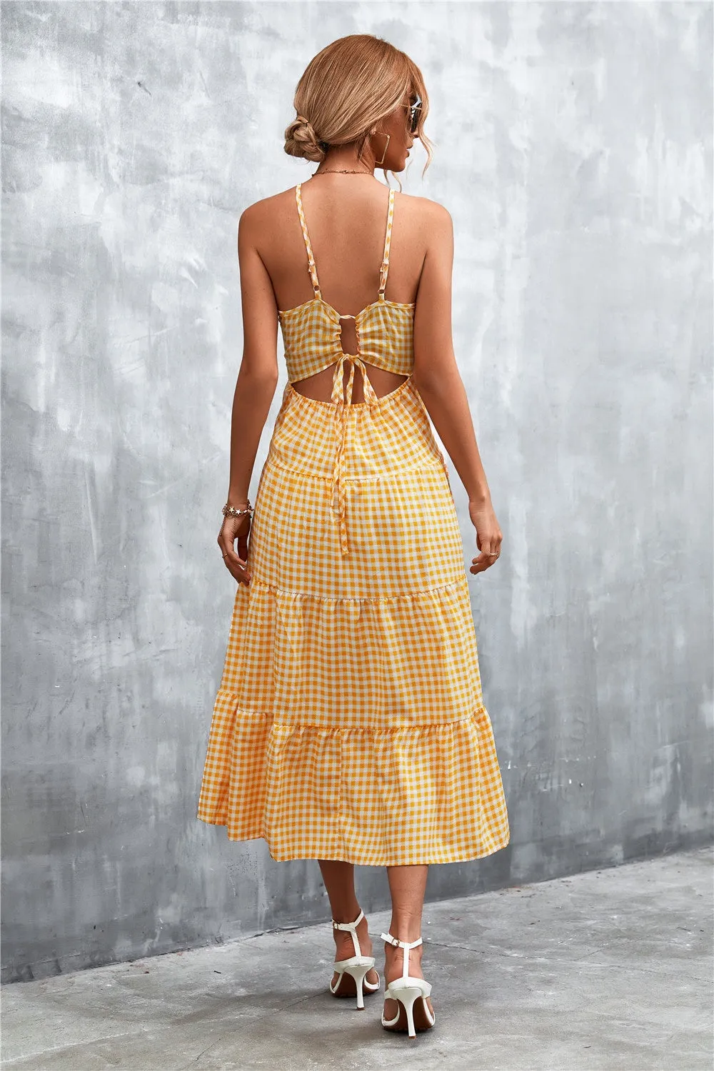 🌼 Plaid Square Neck Midi Cami Dress 🌼