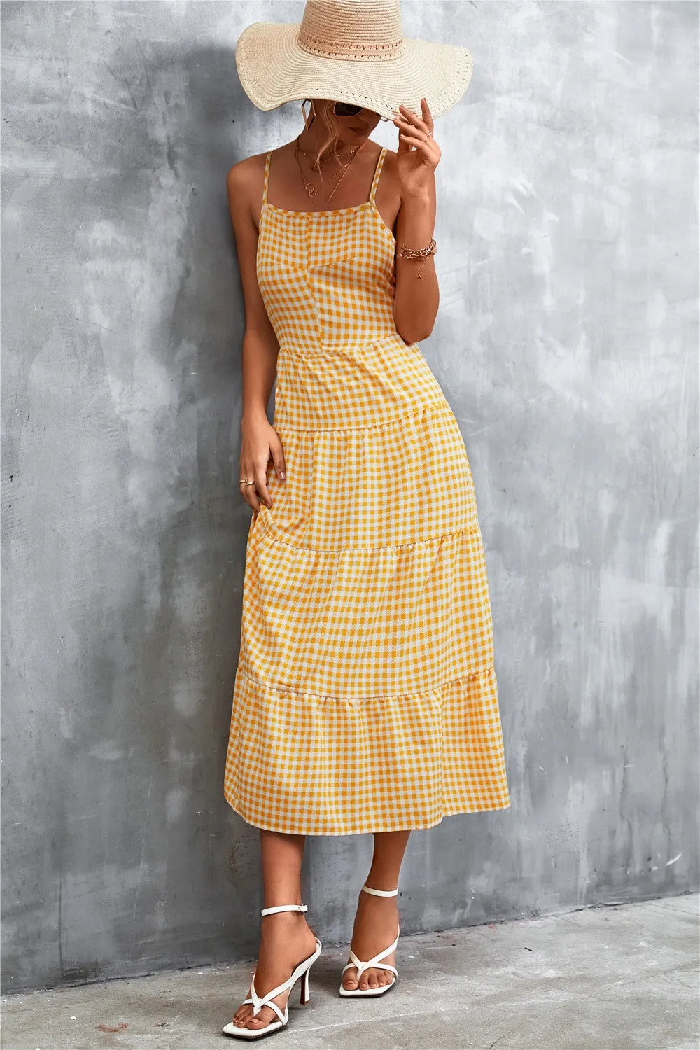 🌼 Plaid Square Neck Midi Cami Dress 🌼