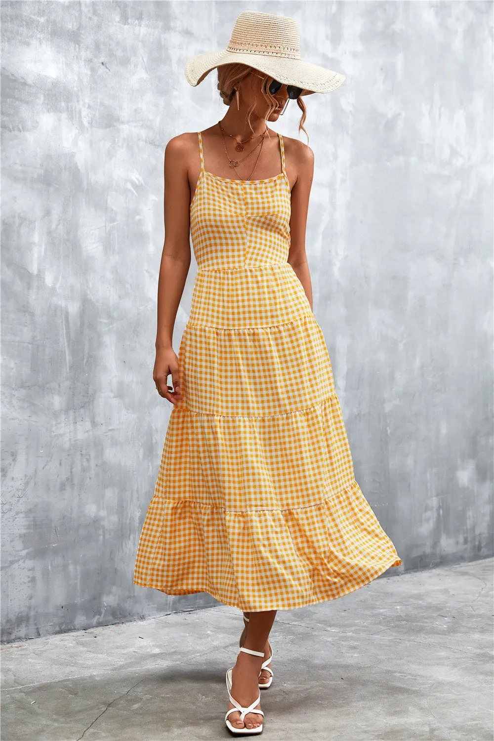 🌼 Plaid Square Neck Midi Cami Dress 🌼