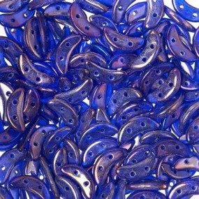 10mm Luster Iris Cobalt 2-Hole Crescent CzechMates Czech Glass Beads