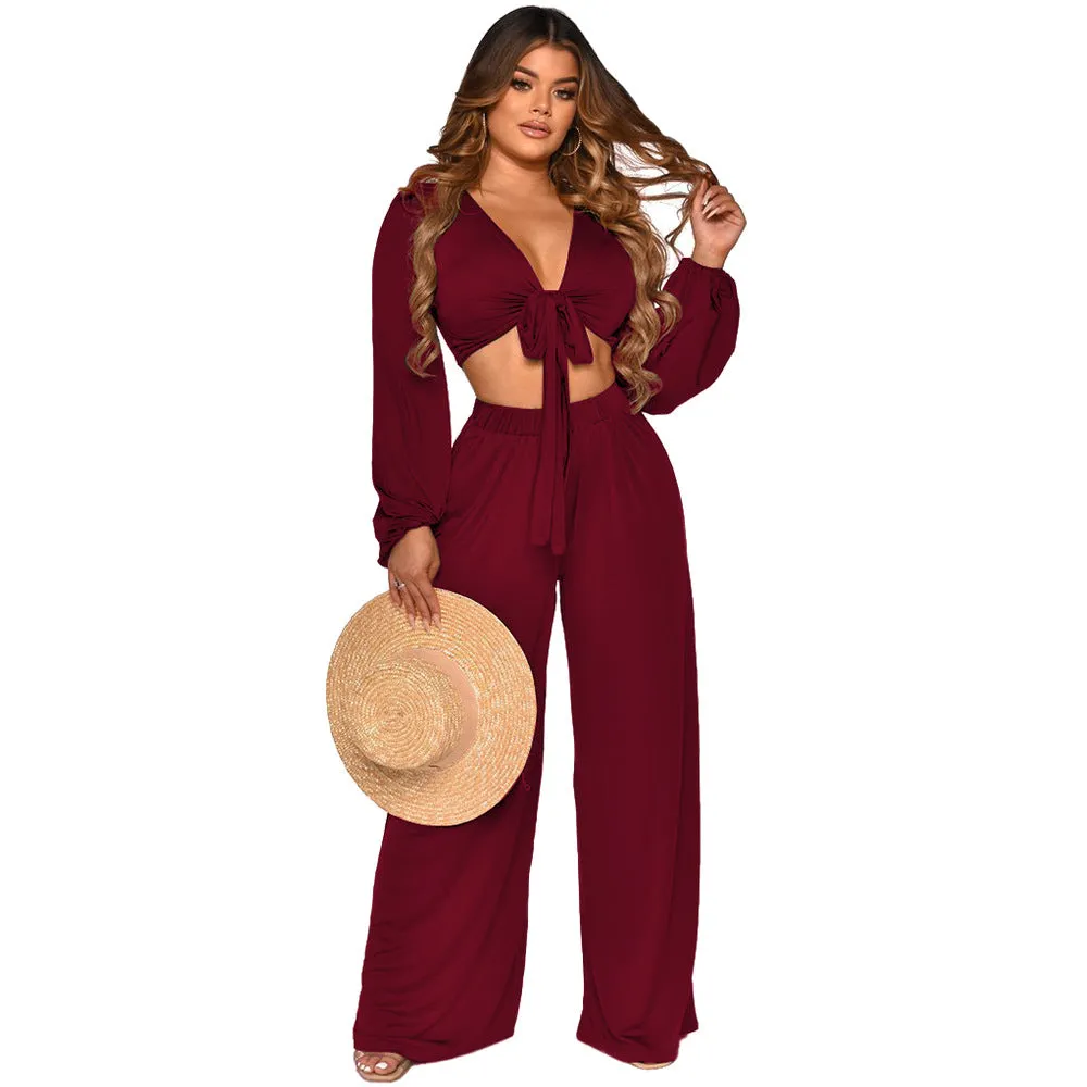 2pcs Sets Wholesale Crop Top   Wide Leg Pants