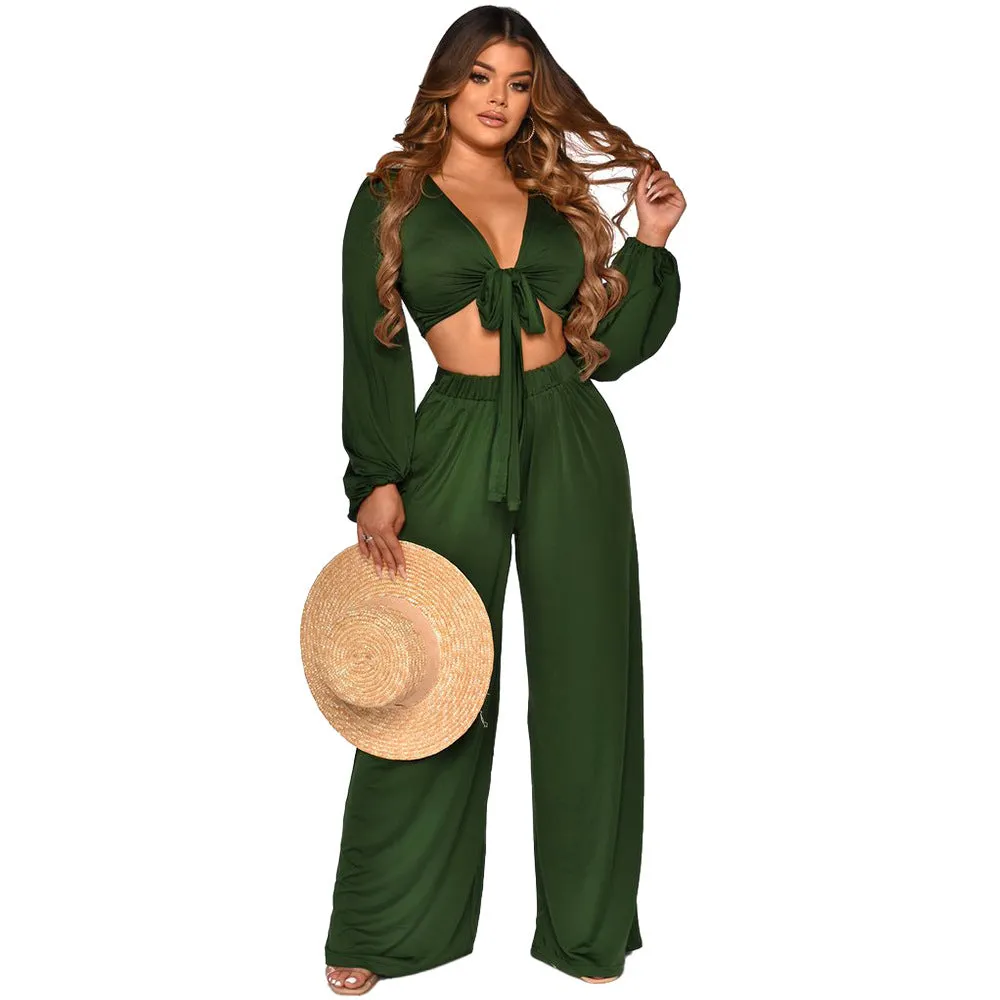 2pcs Sets Wholesale Crop Top   Wide Leg Pants