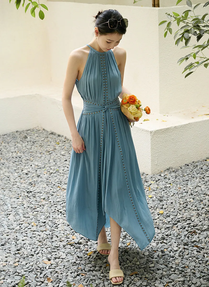 7200002 Studs Asymmetrical Dress *Light Blue *Backorder