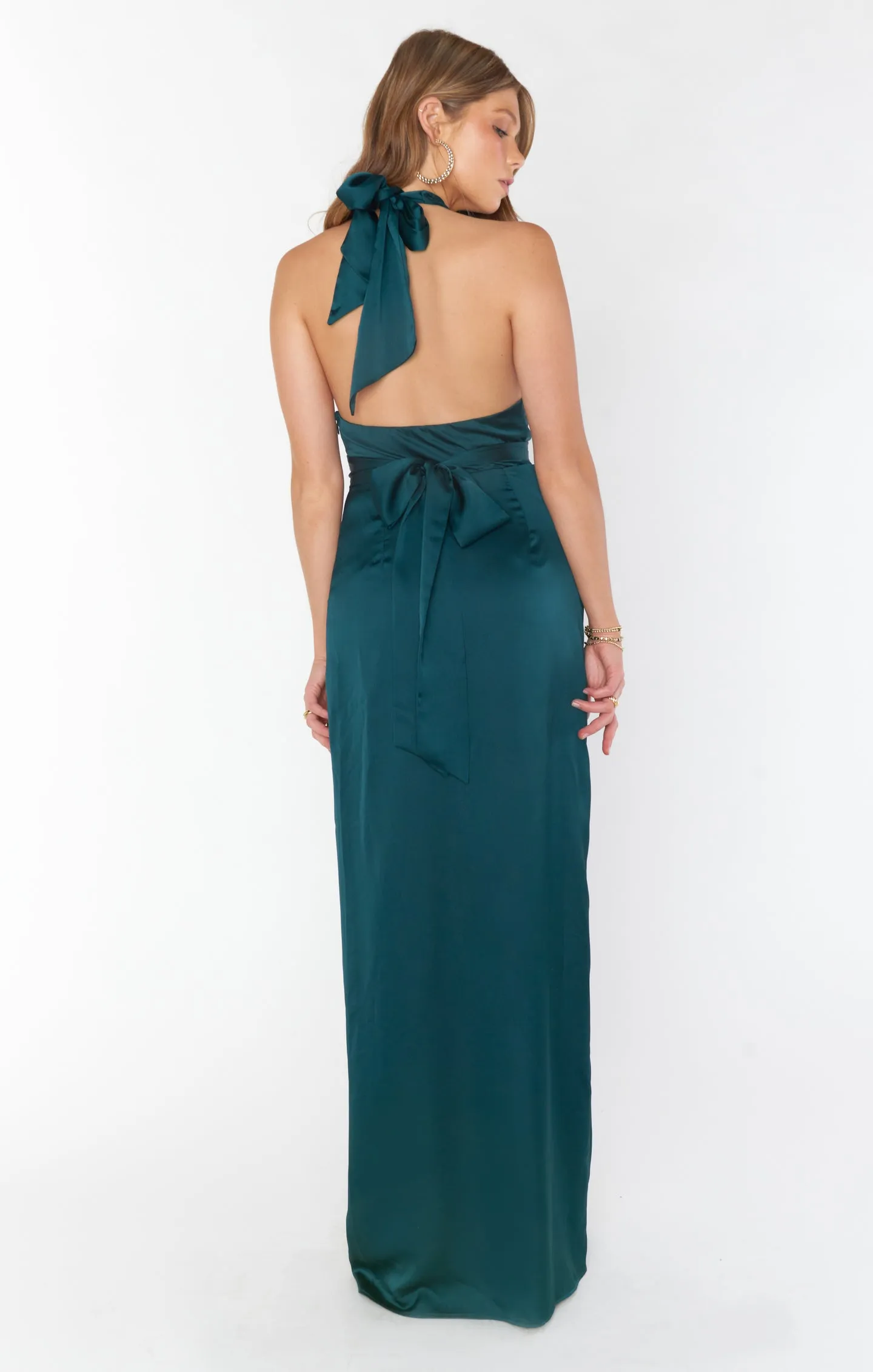 Adele Halter Maxi Dress ~ Deep Emerald Luxe Satin