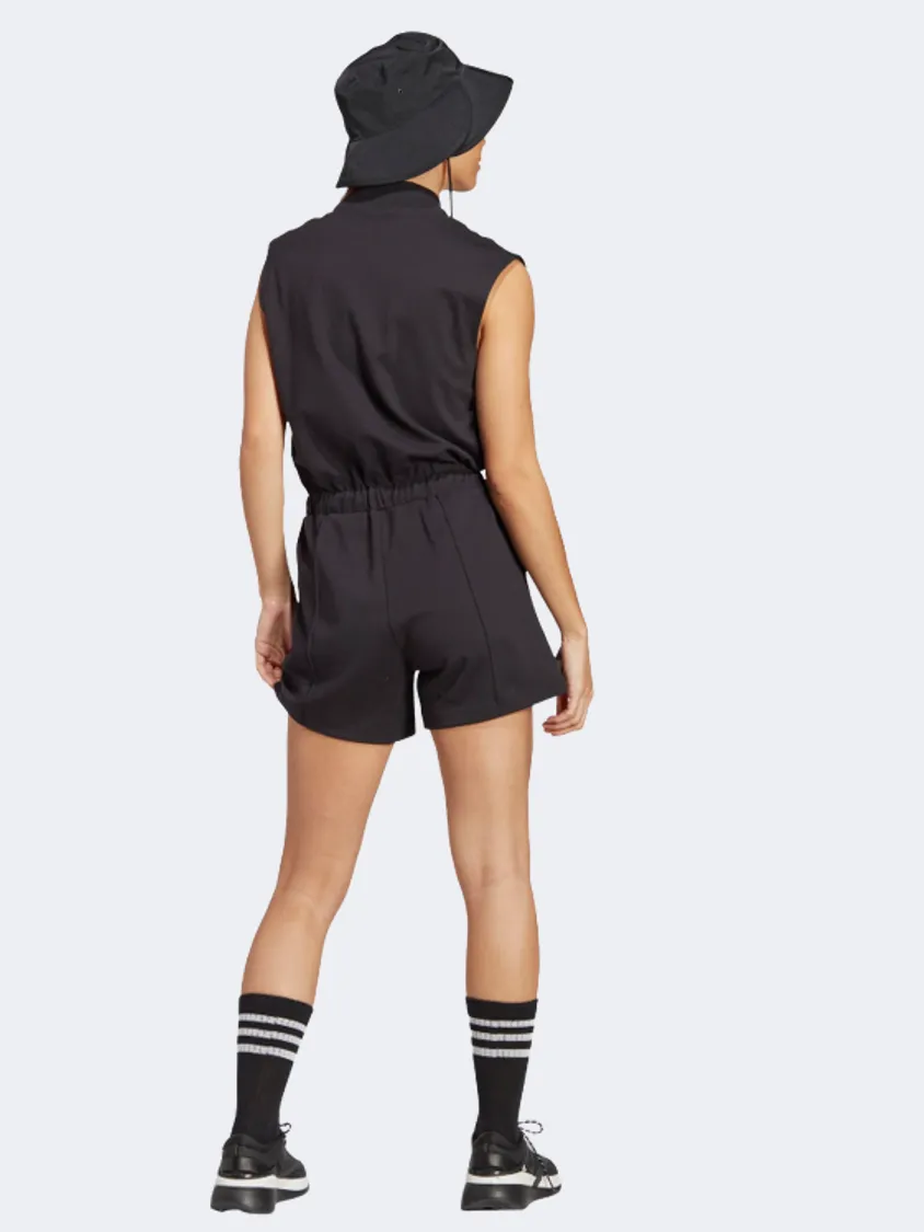 Adidas Ribbed Collar Romper Women Sportswear Suit Black