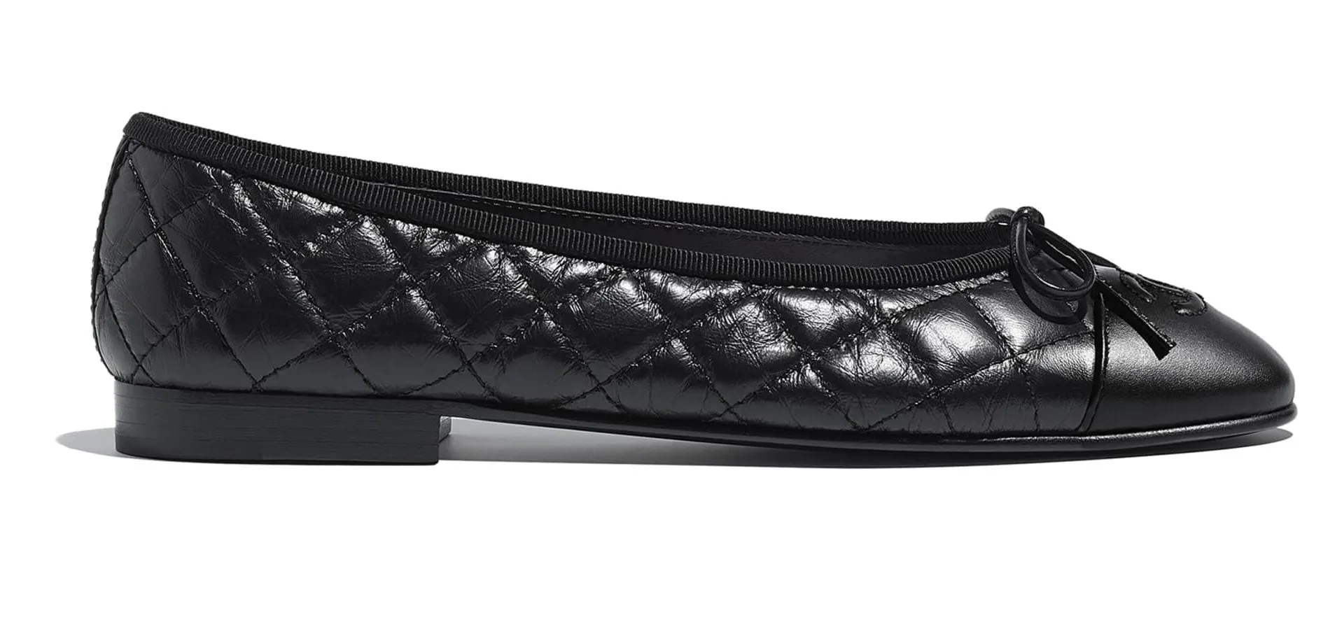 Aged Calfskin Black Ballerina Flats