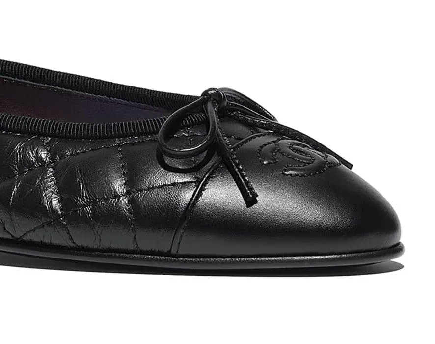 Aged Calfskin Black Ballerina Flats