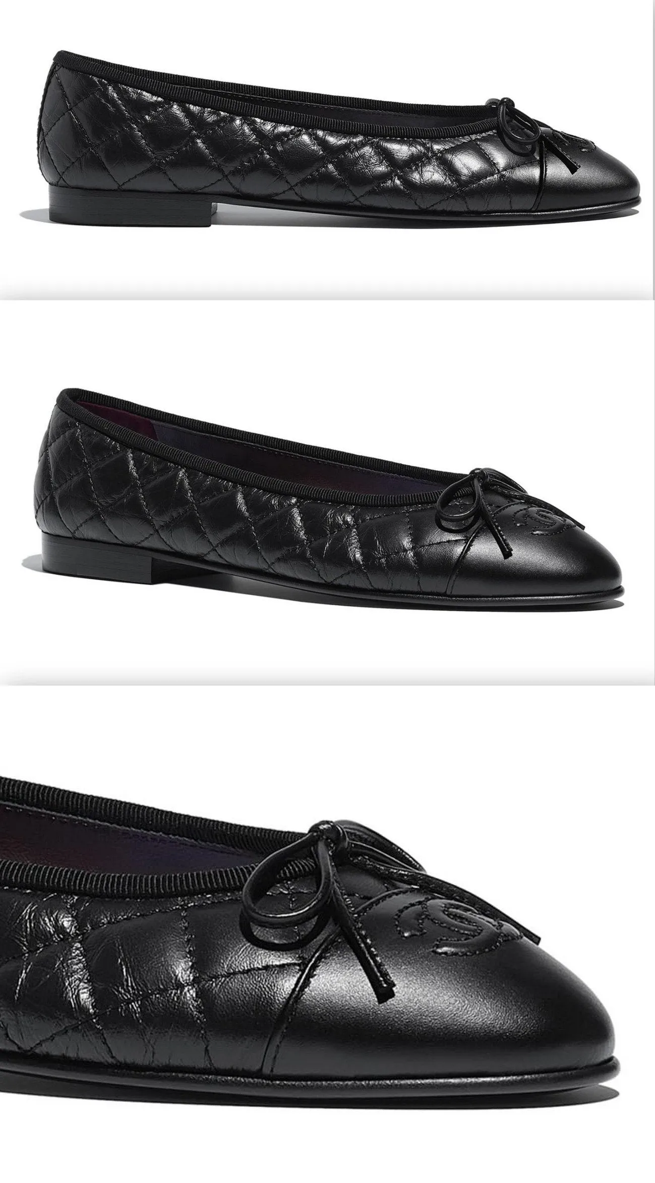 Aged Calfskin Black Ballerina Flats