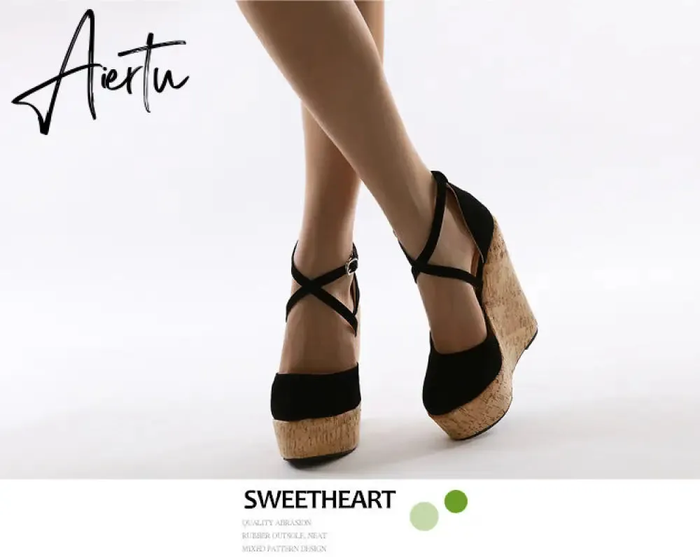 Aiertu Spring Sexy Mary Janes Wedges Platforms Pumps Woman Fetish Heel Round Toe Stripper Buckle Strap Party Wedding Shoes