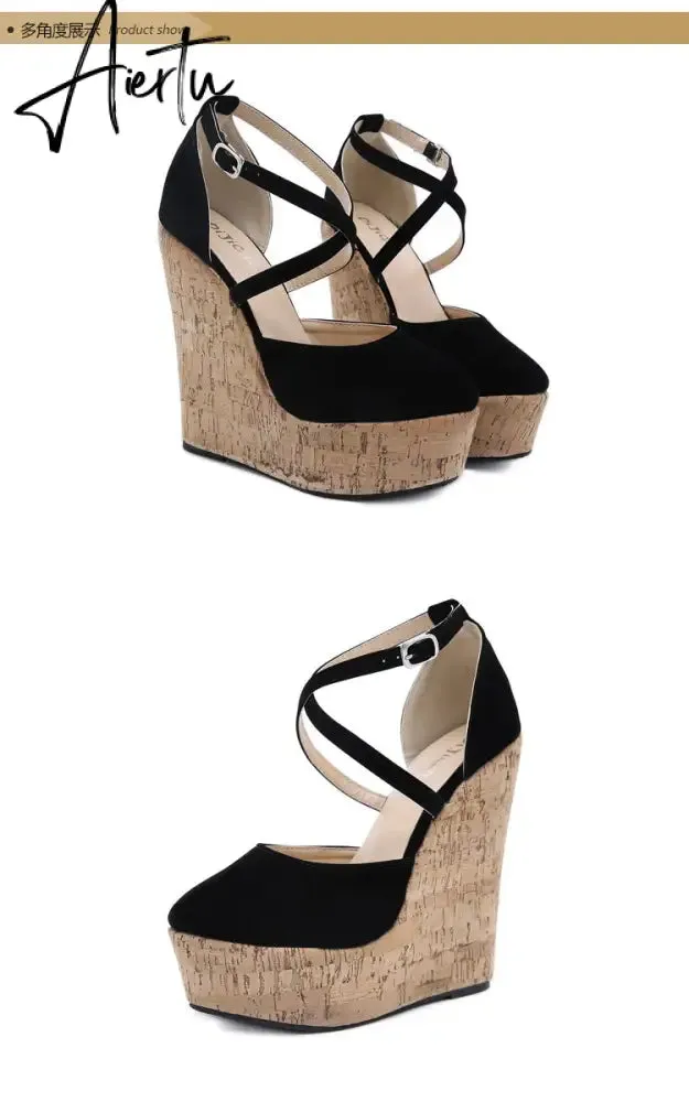 Aiertu Spring Sexy Mary Janes Wedges Platforms Pumps Woman Fetish Heel Round Toe Stripper Buckle Strap Party Wedding Shoes