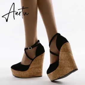 Aiertu Spring Sexy Mary Janes Wedges Platforms Pumps Woman Fetish Heel Round Toe Stripper Buckle Strap Party Wedding Shoes