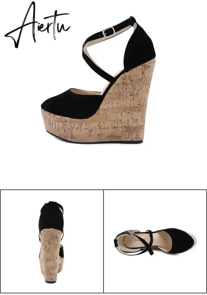 Aiertu Spring Sexy Mary Janes Wedges Platforms Pumps Woman Fetish Heel Round Toe Stripper Buckle Strap Party Wedding Shoes