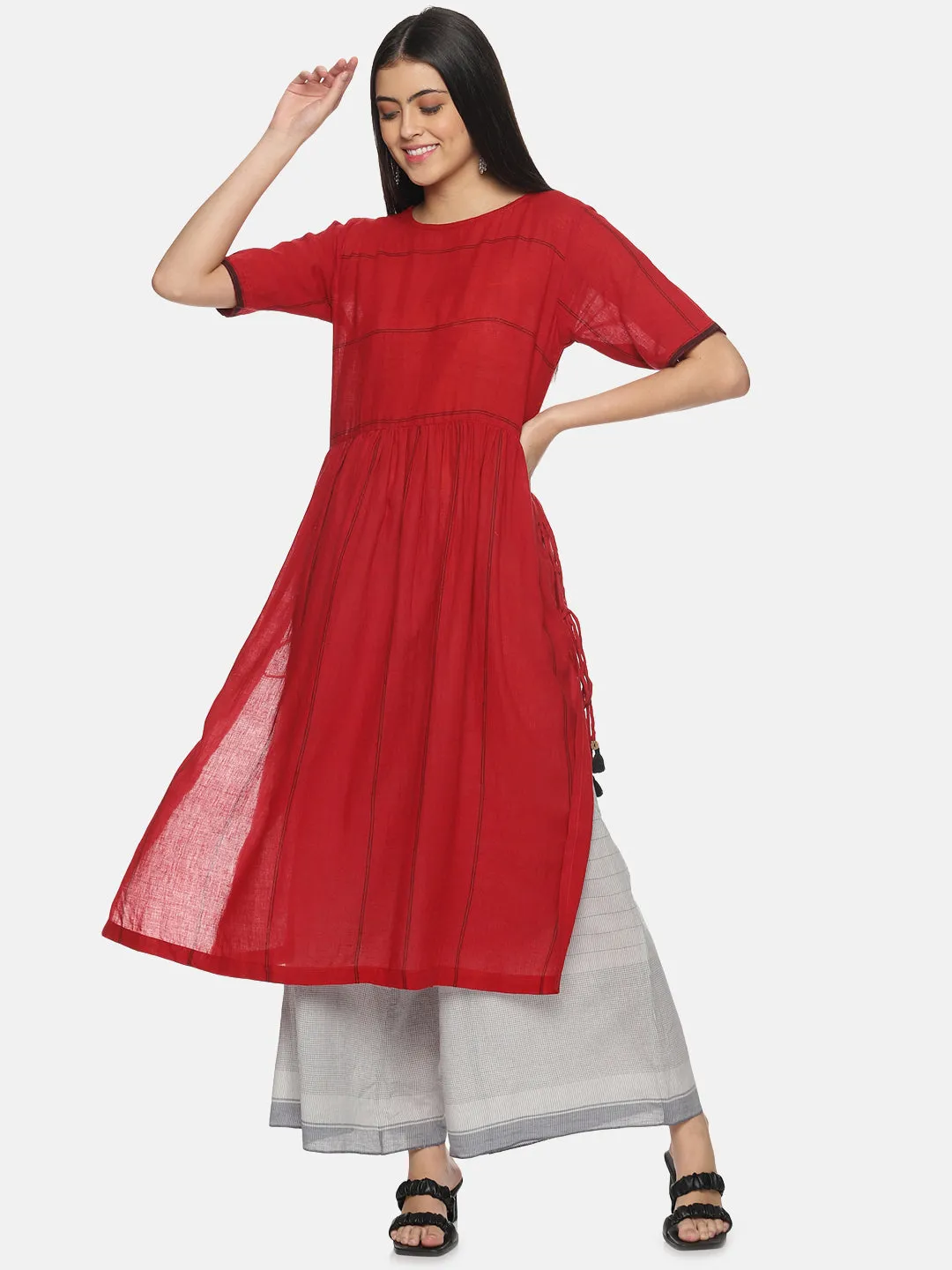 'Akako' - Red handloom gather co-ord set