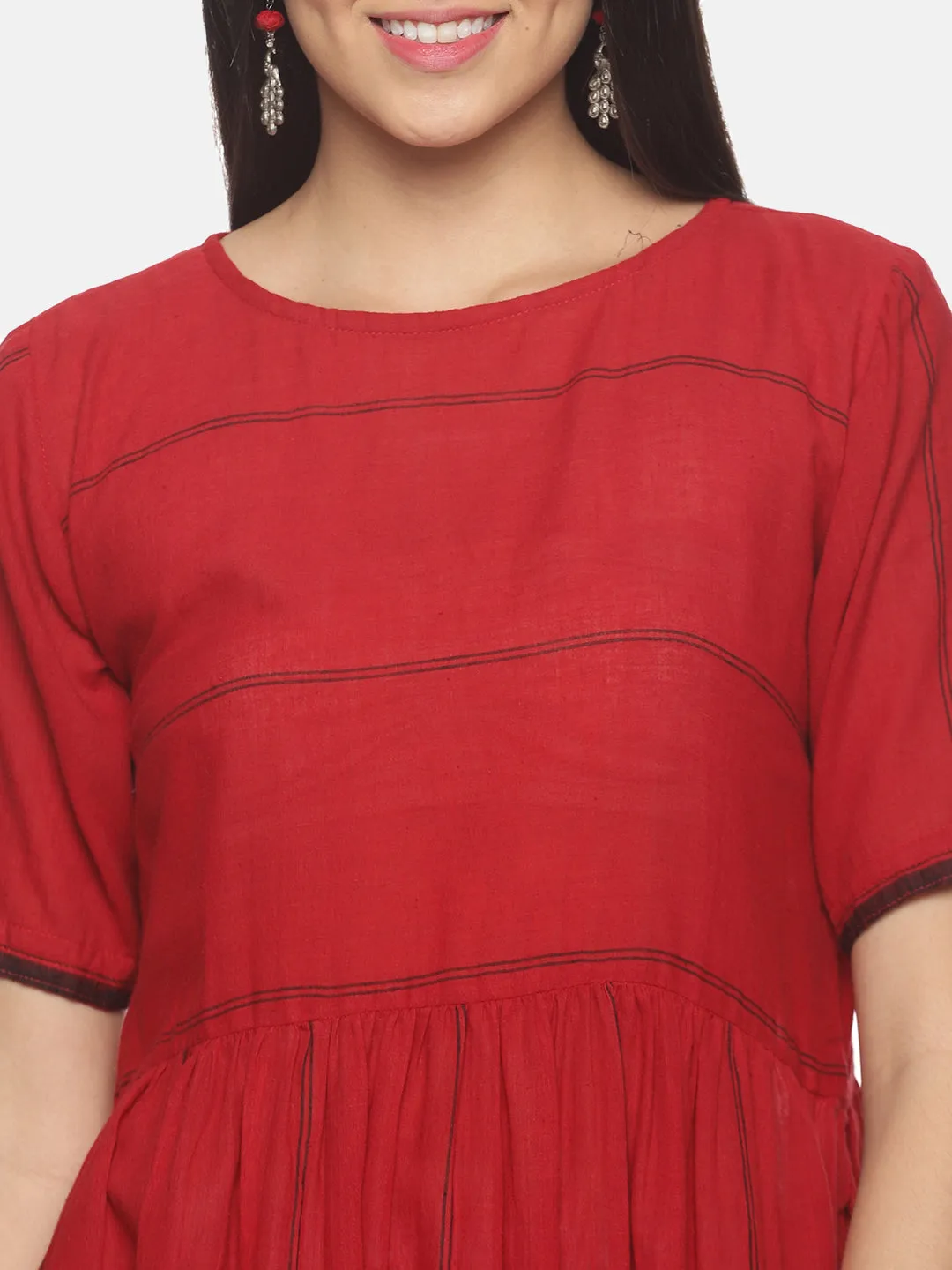 'Akako' - Red handloom gather co-ord set