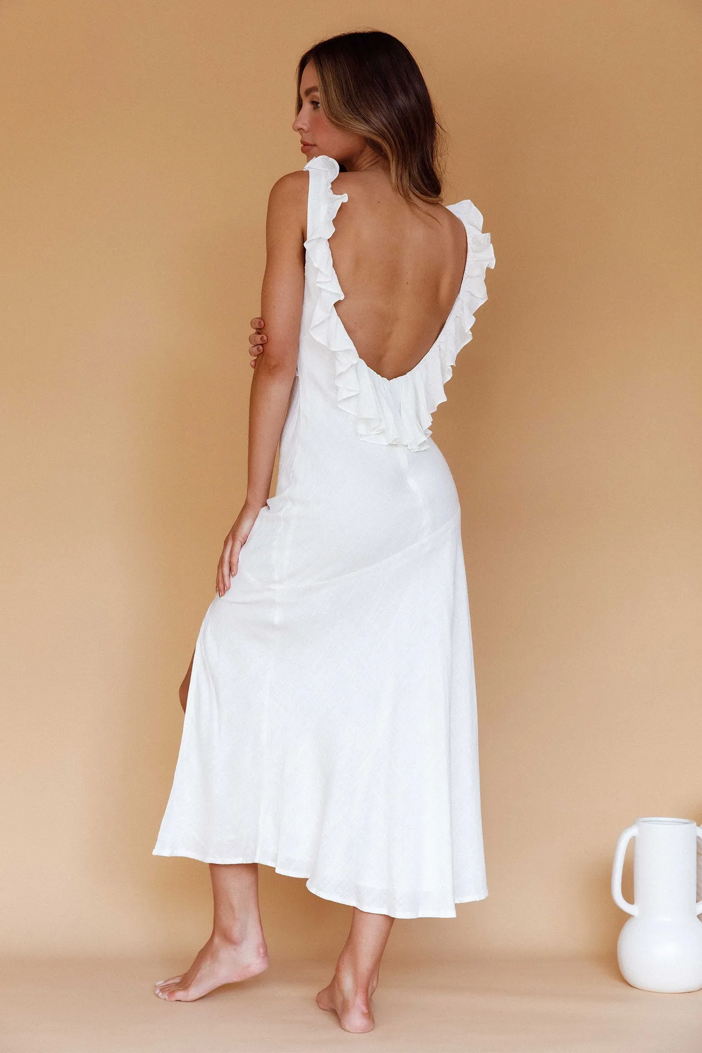 Alba Frill Trim Midi Dress White