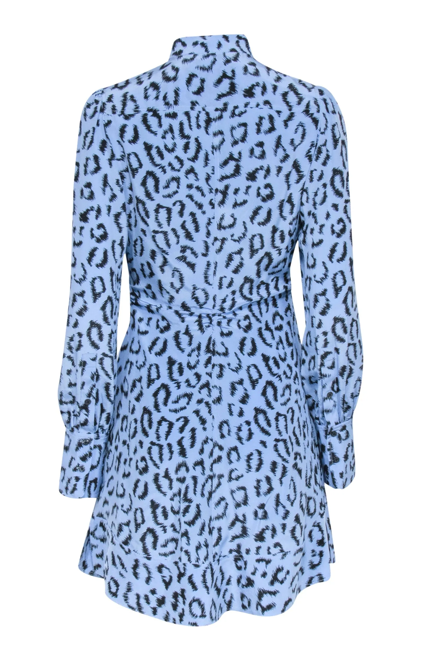 A.L.C. - Baby Blue & Black Leopard Print Silk Zip Front Dress Sz S