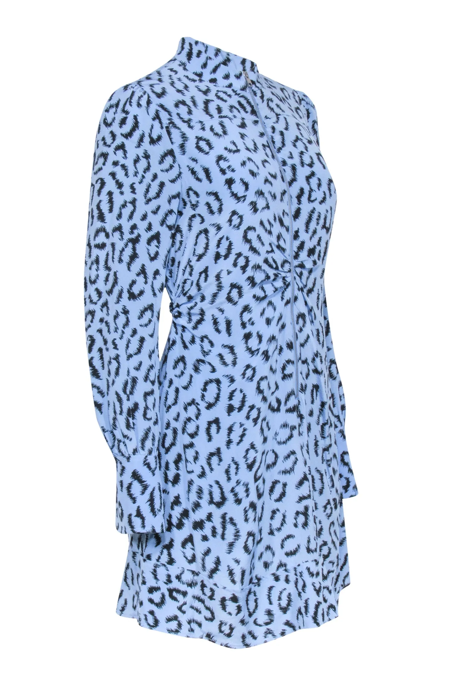 A.L.C. - Baby Blue & Black Leopard Print Silk Zip Front Dress Sz S