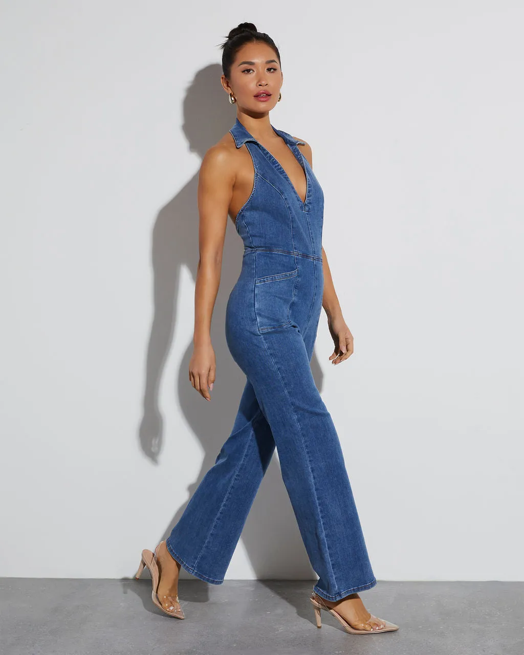 Ali Halter Denim Jumpsuit