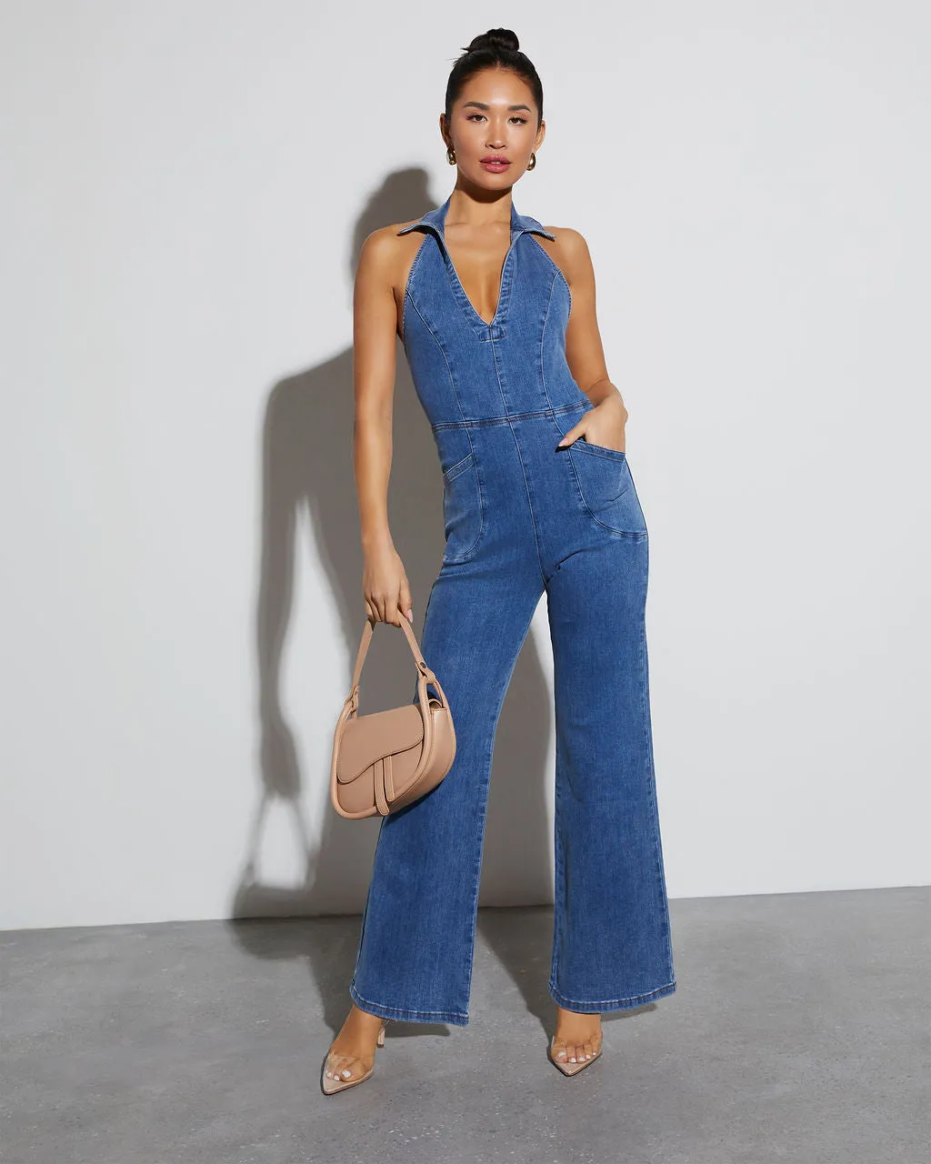 Ali Halter Denim Jumpsuit