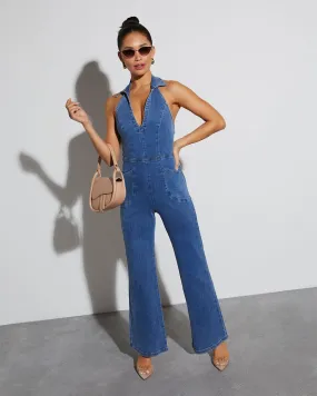 Ali Halter Denim Jumpsuit