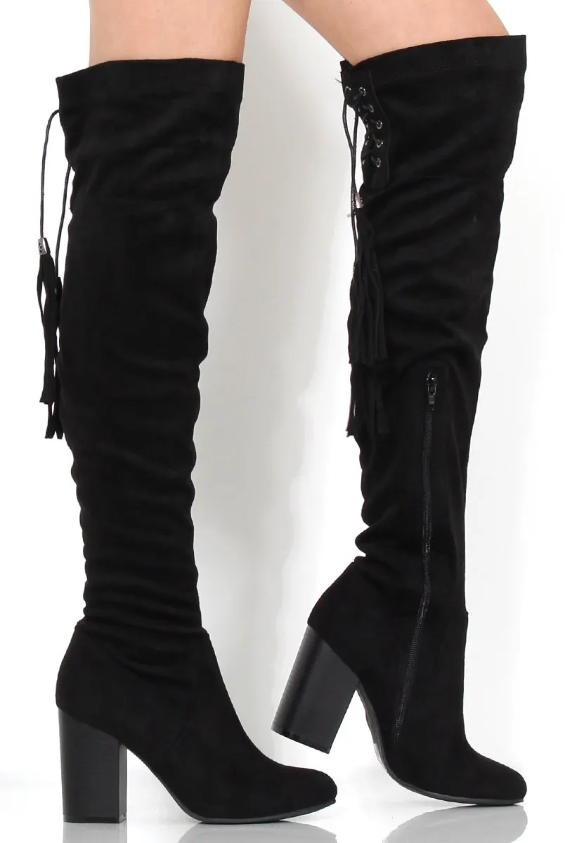 Amelia Black Suede Tassel Boots