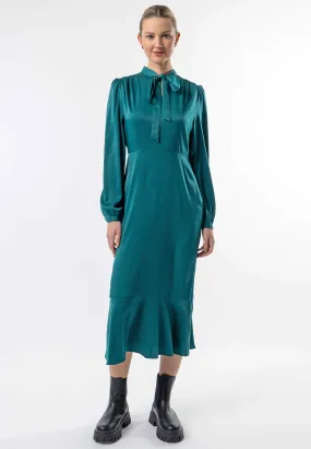 Angeleye Tie Neck Satin Midi Dress In Green