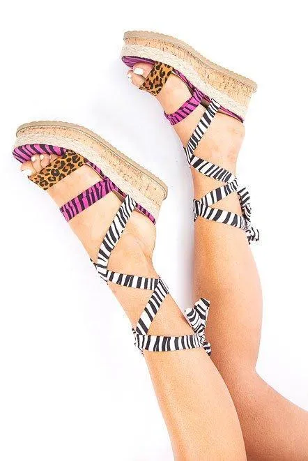 Animal Multi Print Lace Up Platform Wedges - Camara