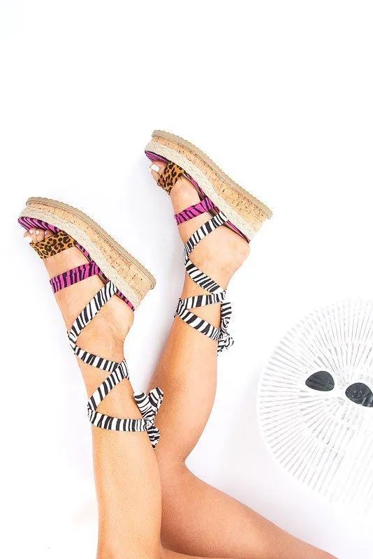 Animal Multi Print Lace Up Platform Wedges - Camara