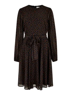 APRICOT PLEATED SLEEVE POLKADOT DRESS