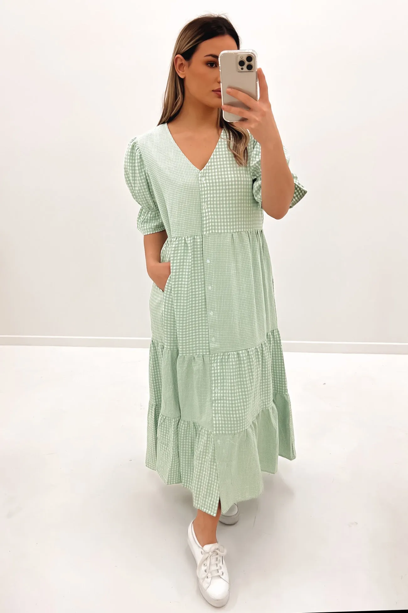 Asha Maxi Dress Sage Check