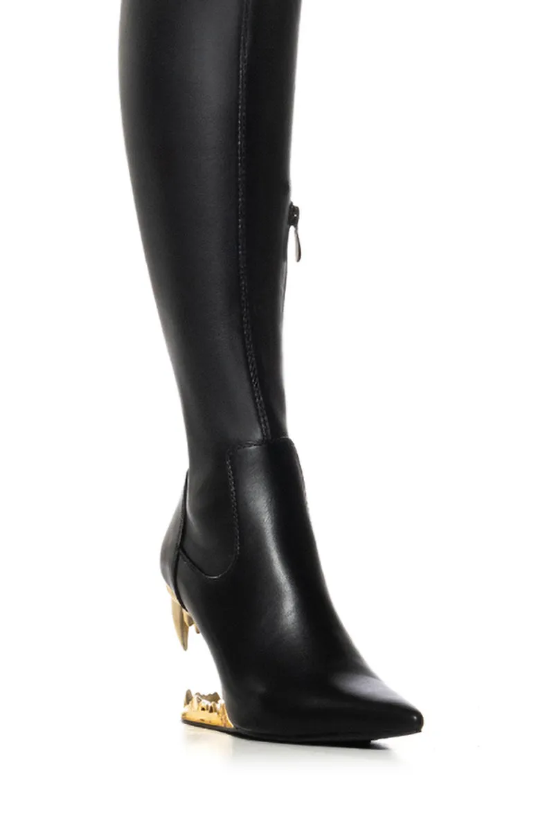 AZALEA WANG DYNAMIC STRETCH OVER THE KNEE TEETH BOOT IN BLACK