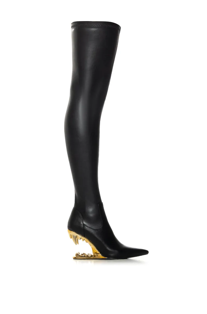 AZALEA WANG DYNAMIC STRETCH OVER THE KNEE TEETH BOOT IN BLACK