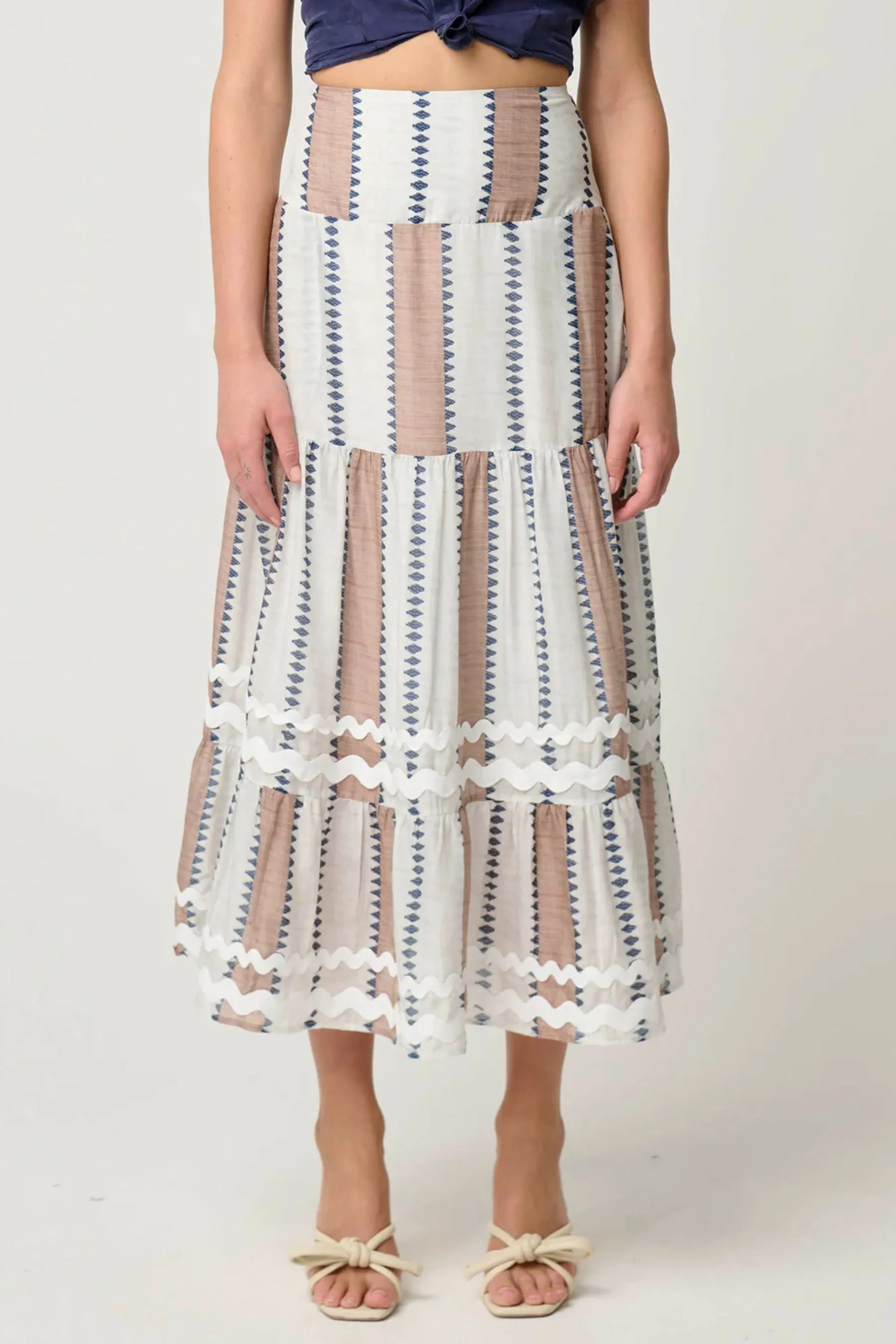 Bahia Cotton Silk Tiered Skirt | Cayman Stripe