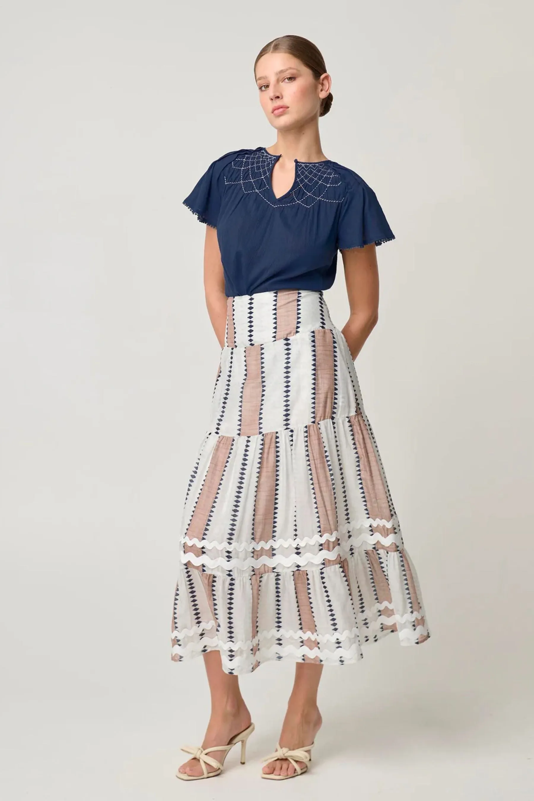 Bahia Cotton Silk Tiered Skirt | Cayman Stripe