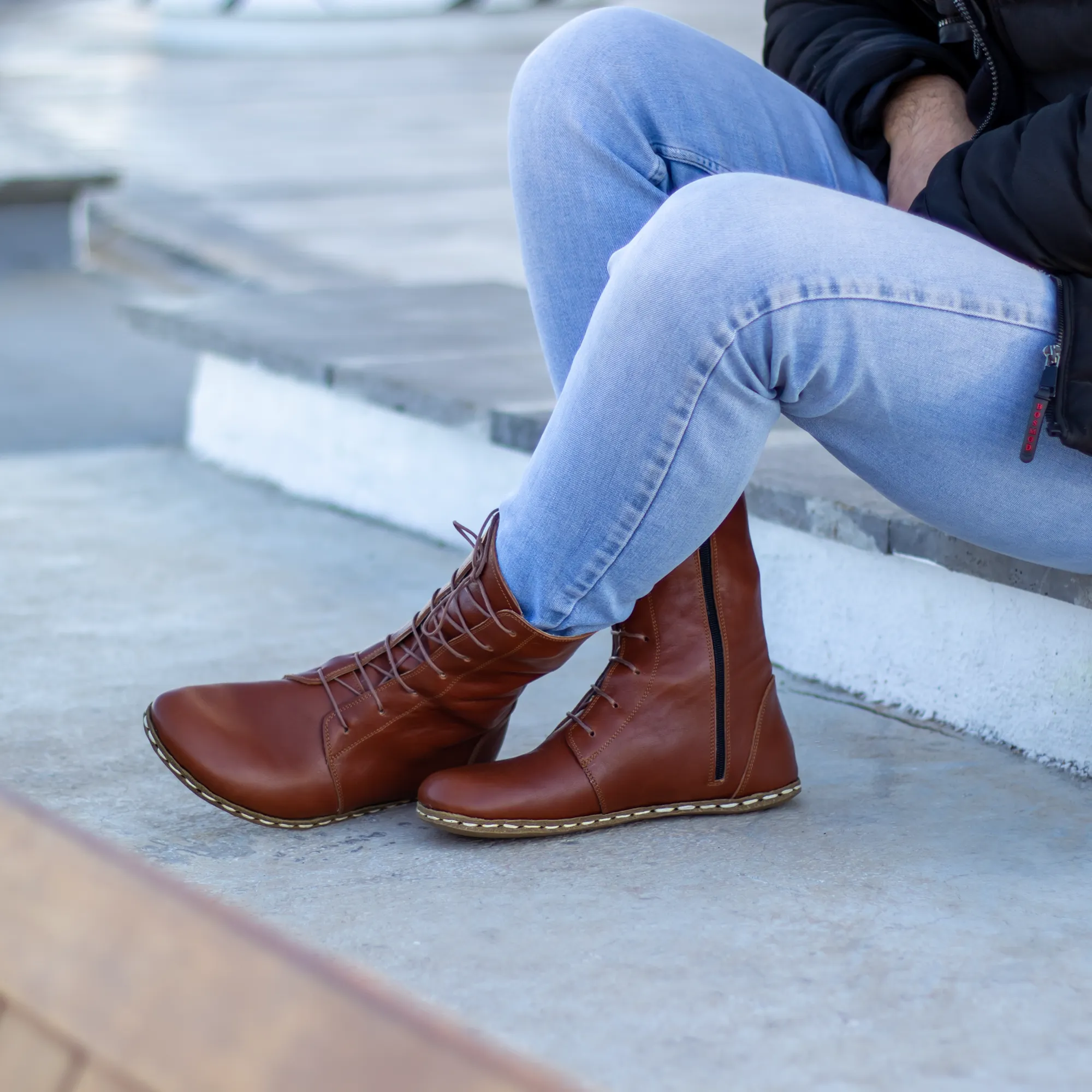 Barefoot Grounding Effect Tornado Brown Leather Boots For Men