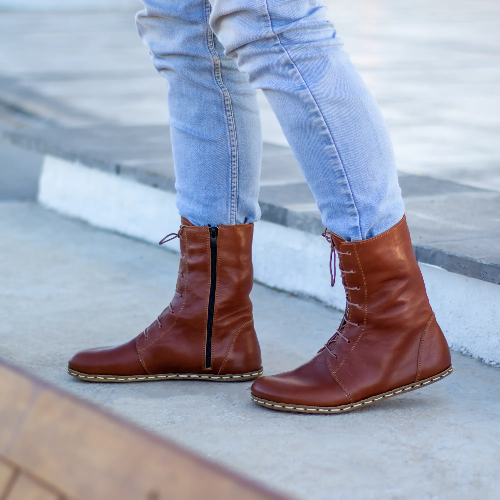 Barefoot Grounding Effect Tornado Brown Leather Boots For Men