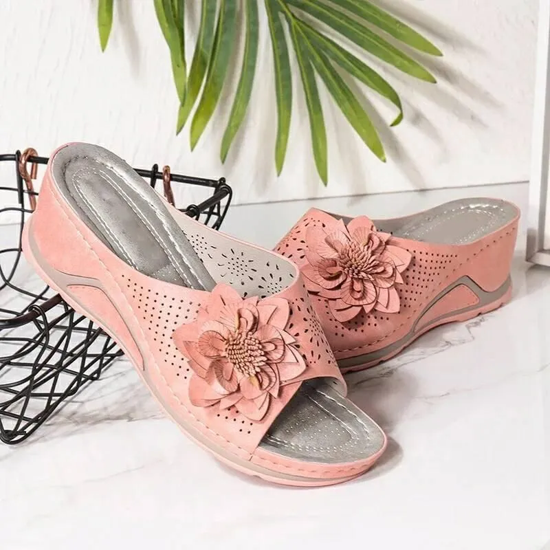 Beach flowers open-toed platform wedge sandals