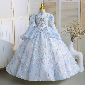 Birthday party dress girls sequined long sleeve princess dress wedding flower girl dress