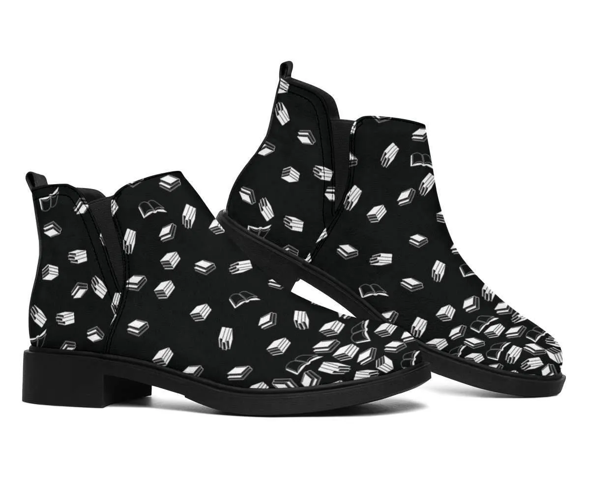 Black Bookish Pattern Fashion Boots