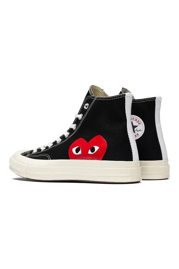 Black CDG Play x Converse Classic One Heart High Top Sneakers