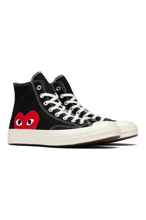 Black CDG Play x Converse Classic One Heart High Top Sneakers