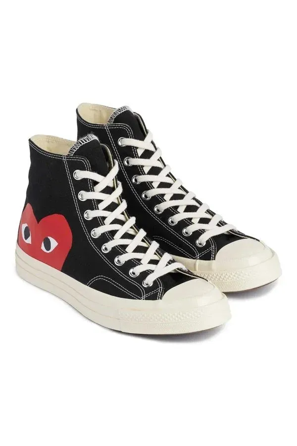 Black CDG Play x Converse Classic One Heart High Top Sneakers