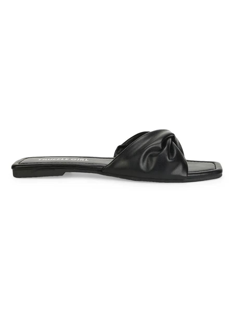 Black PU Twisted Strap Slip Ons