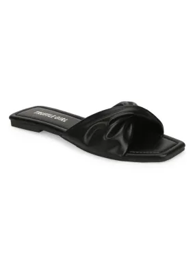 Black PU Twisted Strap Slip Ons