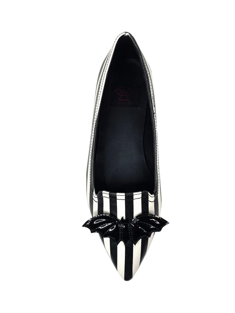 Black/White Dagger Bat Striped Flats