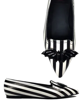 Black/White Dagger Bat Striped Flats