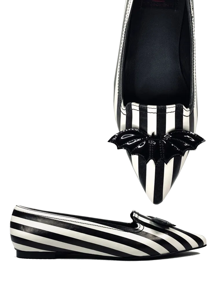 Black/White Dagger Bat Striped Flats