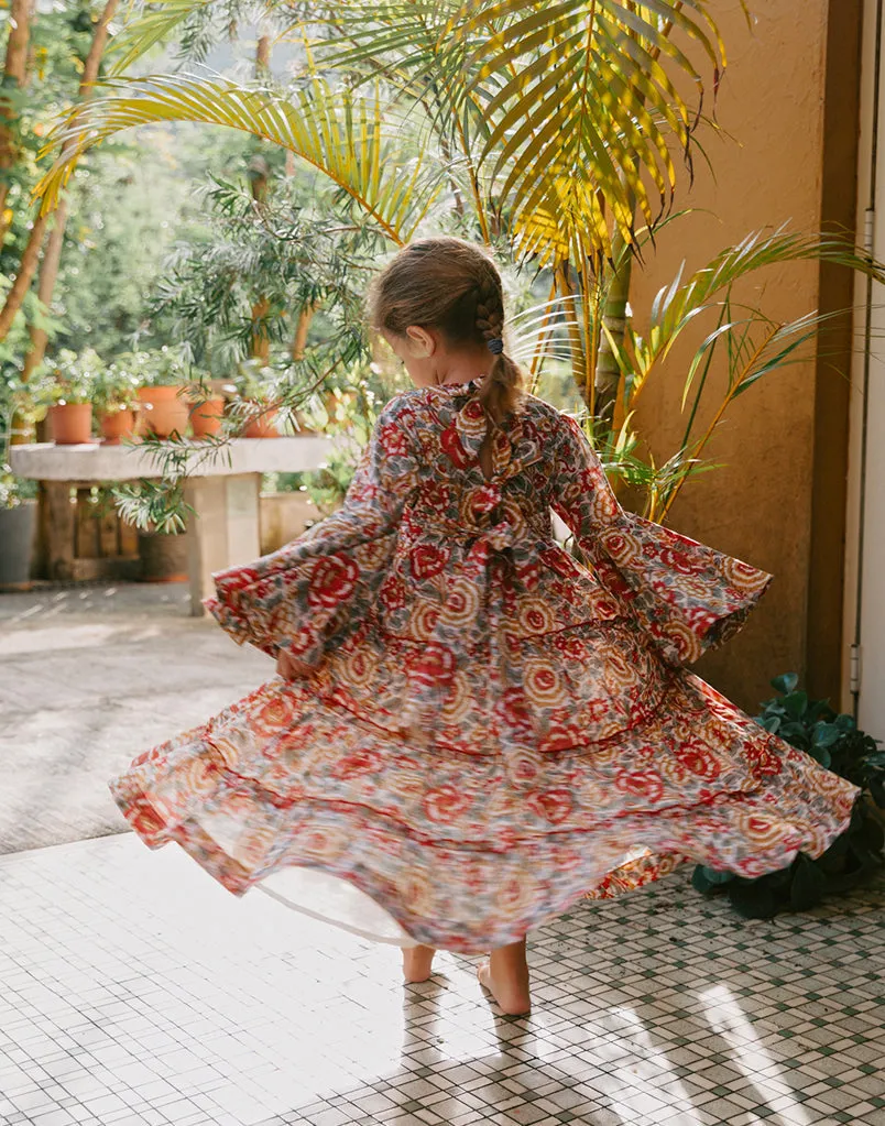 Block Printed Dress - Lucky Red Floral